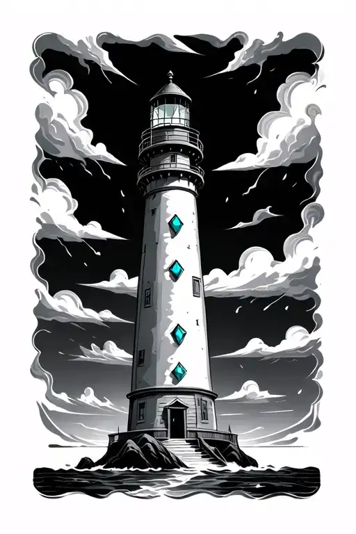 Black And Gray Lighthouse With Aquamarine Jewel As Light