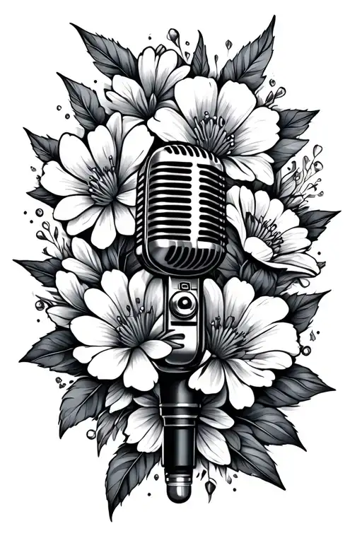 Microphone Surrounded By Blooming Flowers