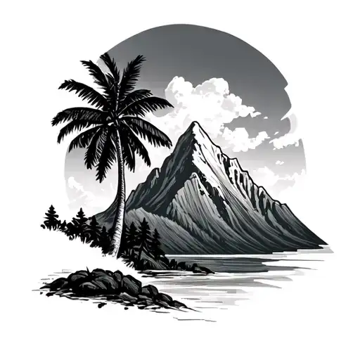 Mountain And Palm Tree
