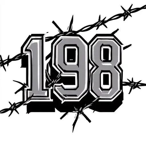 1998 Year In Western Font With A Piece Of Barbed Wire Strike Through The Middle Of All The Numbers
