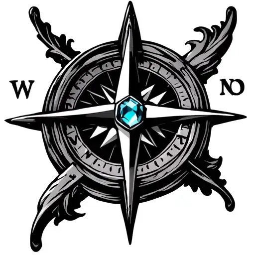 Compass Rose With Aquamarine Gemstone