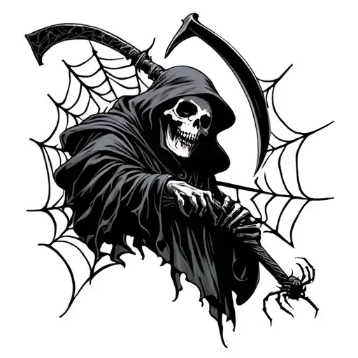 Grim Reaper With Scythe And Spider Webs