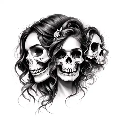 Women Face And Two Skull