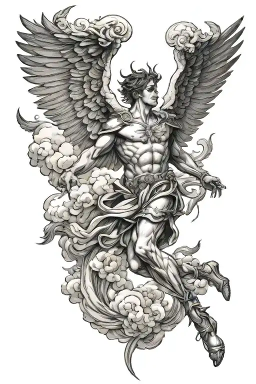 Icarus Falling From The Clouds Floating