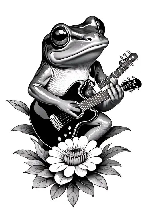 Coqui Frog Playing Guitar While Laying On A Flower