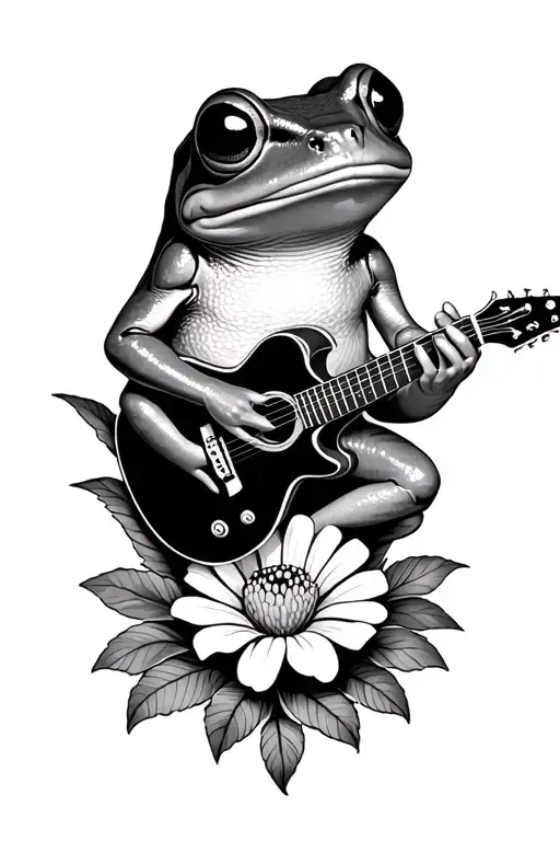 Coqui Frog Playing Guitar While Laying On A Flower