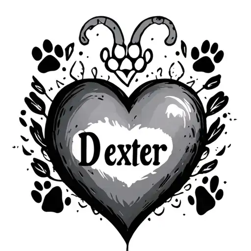 Heart With The Word Dexter And Paw Print Surrounded