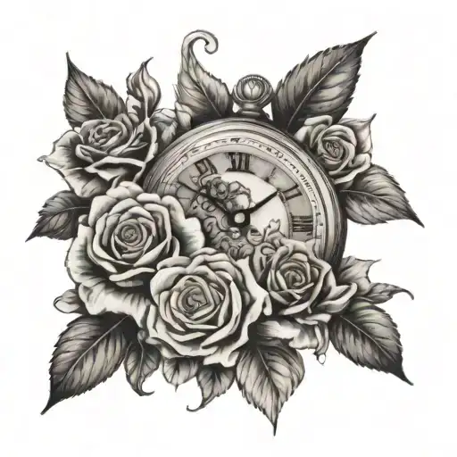 Small Clock With Roses Inside And Rosarie Wrapped Around The Clock