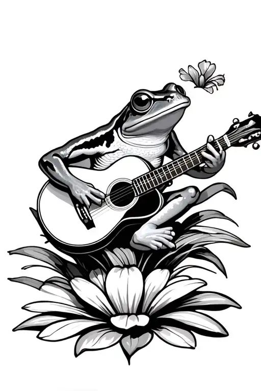Coqui Frog Playing A Guitar While Sitting On A Flower