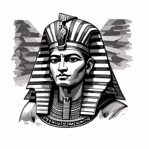 King Tut With Pyramids Horus Sign And Egyptian Writing