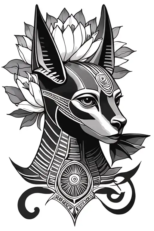 Anubis With Eye Of Horus And Lotus Flower Blooming