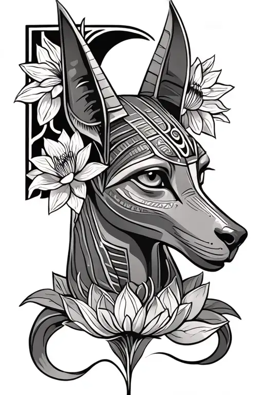 Anubis With Eye Of Horus And Lotus Flower Blooming