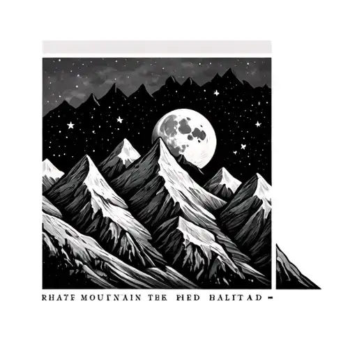 Four Mountain Peaks With The Moon Ans Stars Behind It