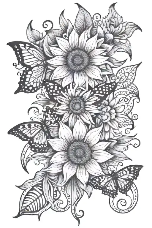 Mandala Lily Sunflower Butterfly