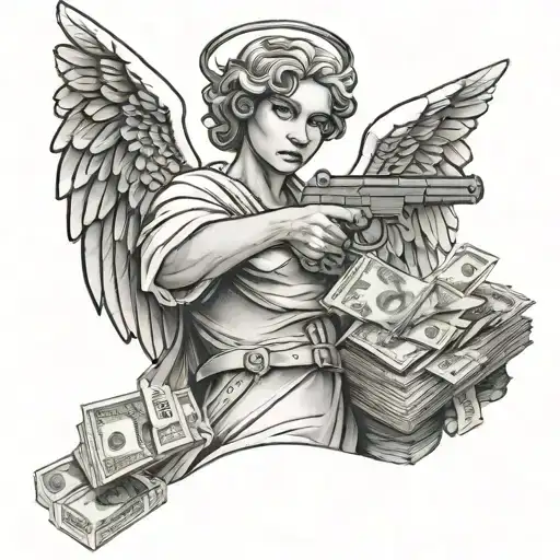 Angel Holding A Gun And Money