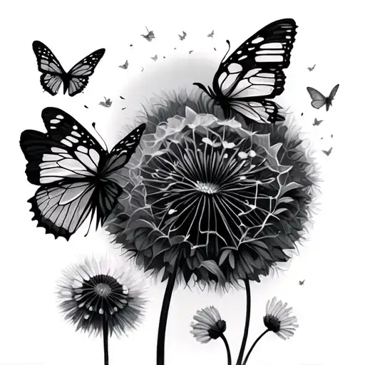 Dandelion Flower And Butterflies Fluttering
