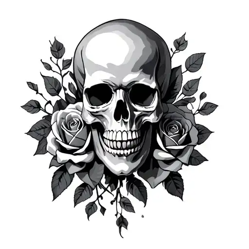 Skull And Roses Intertwined