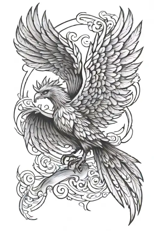 Phoenix Rising From The Ashes With The Wings Up