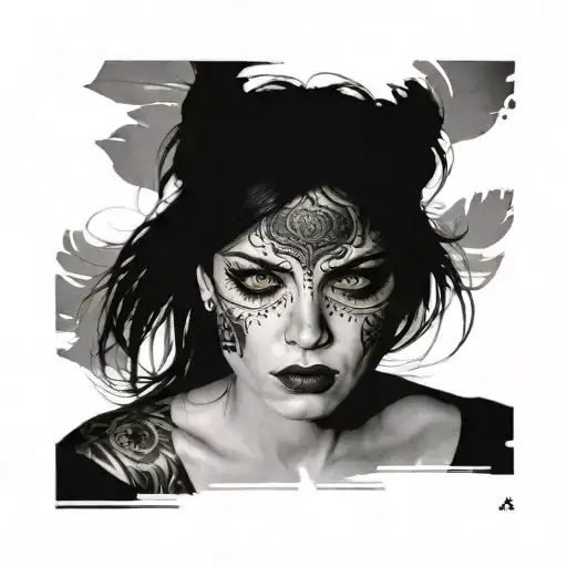 Realistic Women Face With Little Tattoo Under One Eye And Lots Of Details