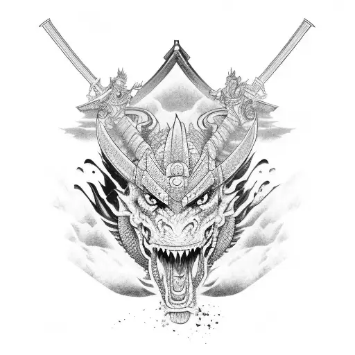 Samurai With A Dragon Behind