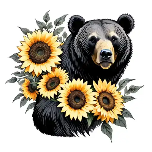 Bear And Sunflowers Wrapped