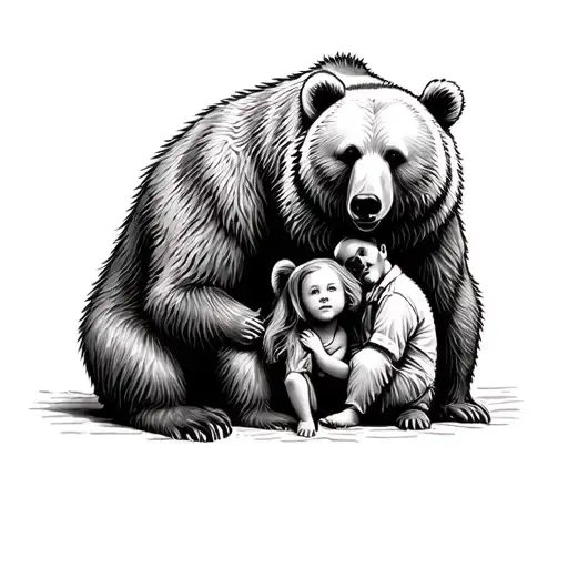 Bear And Children Father With Daughter And Son