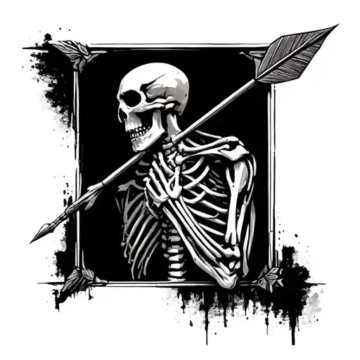 The Skeleton With An Arrow In My Head Stands Behind The Middle -Shaped Counter