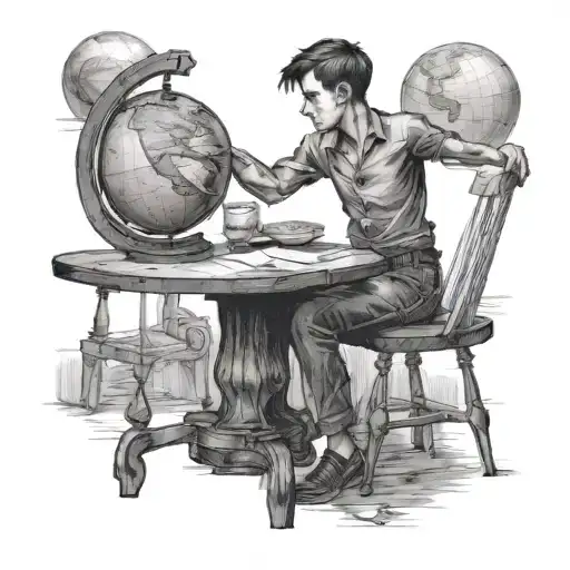 Boy Spinning The Globe At The Table In Fromt Of Him
