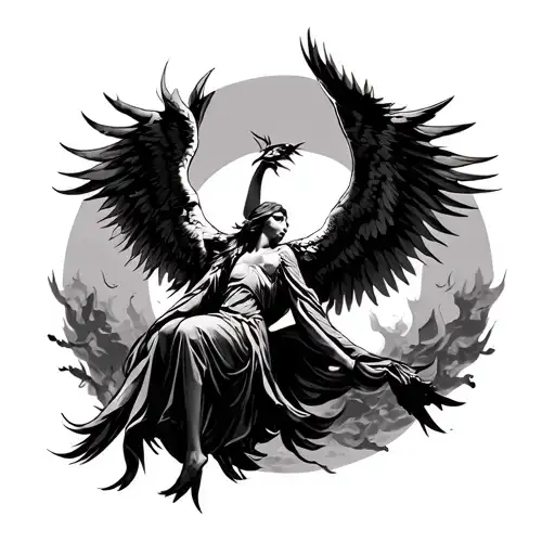 Fallen Angel With Rising Pheonix Flying