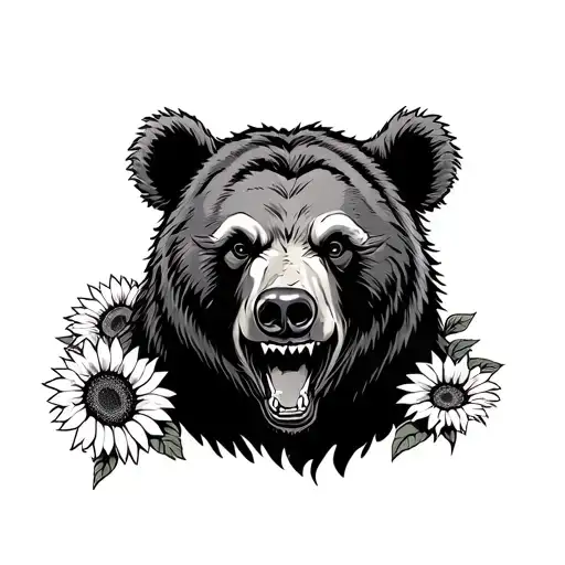 Aggressive Bear With Sunflowers