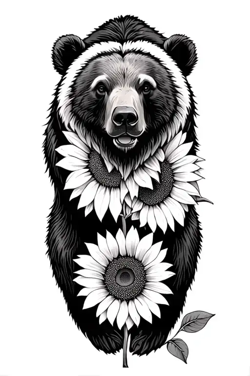 Bear And Sunflowers