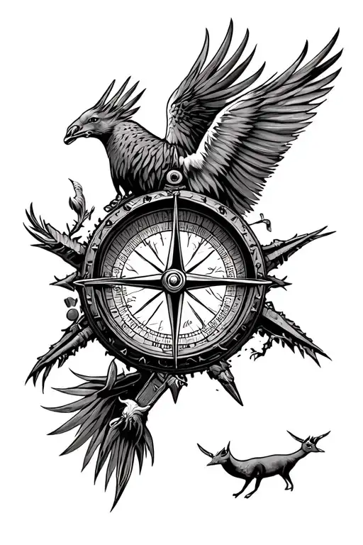 Manly Compass With Hunting Scene Inside