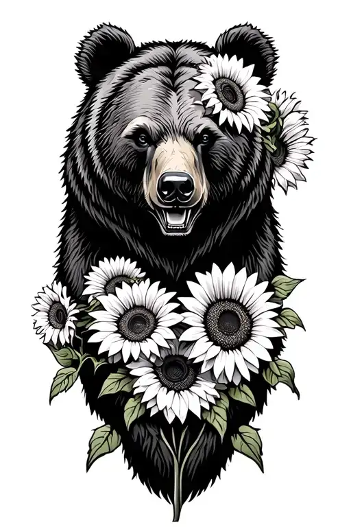 Bear And Sunflowers