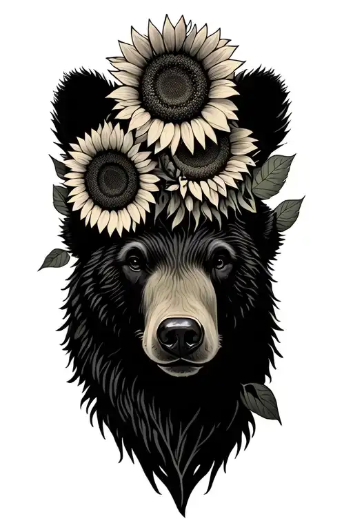 Bear Head And Sunflowers