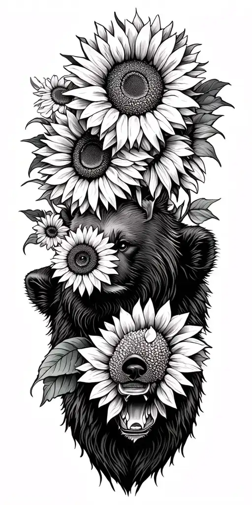 Bear Head And Sunflowers
