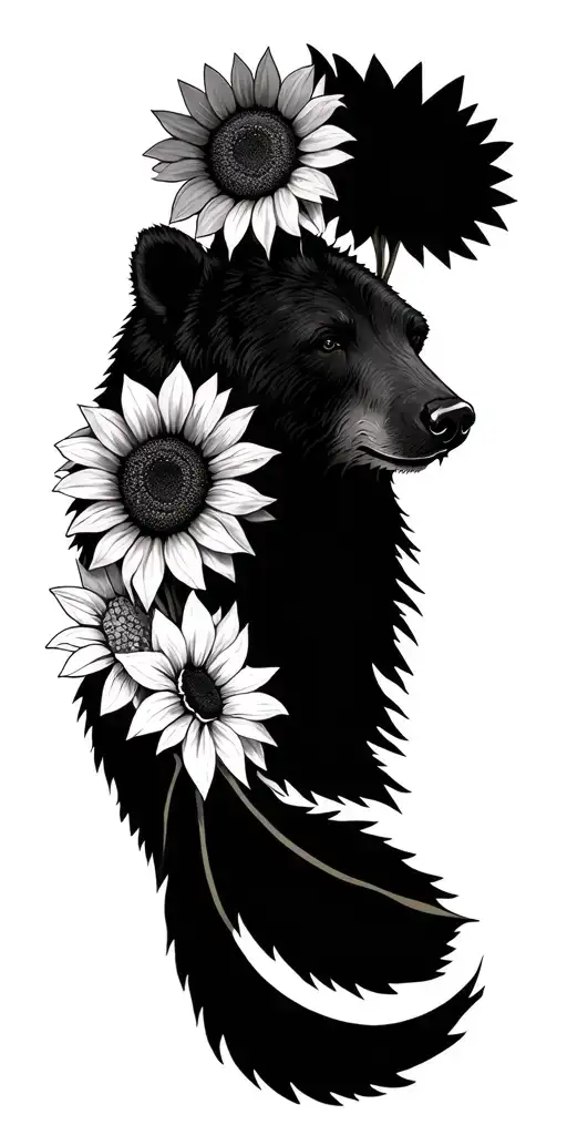 Bear Head And Sunflowers