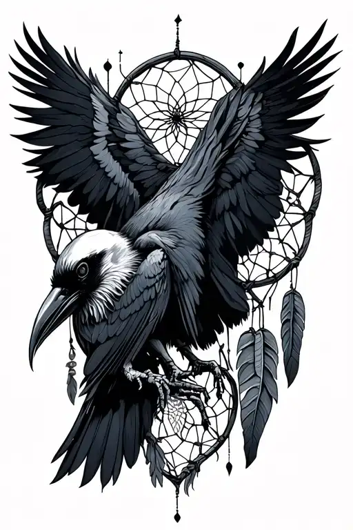 Crow Skeleton And Dream Catcher Entangled