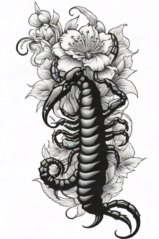 Scorpion And Flower Tattoo Design