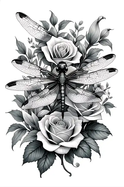 Dragonfly Surrounded By Roses And Calla Lillies