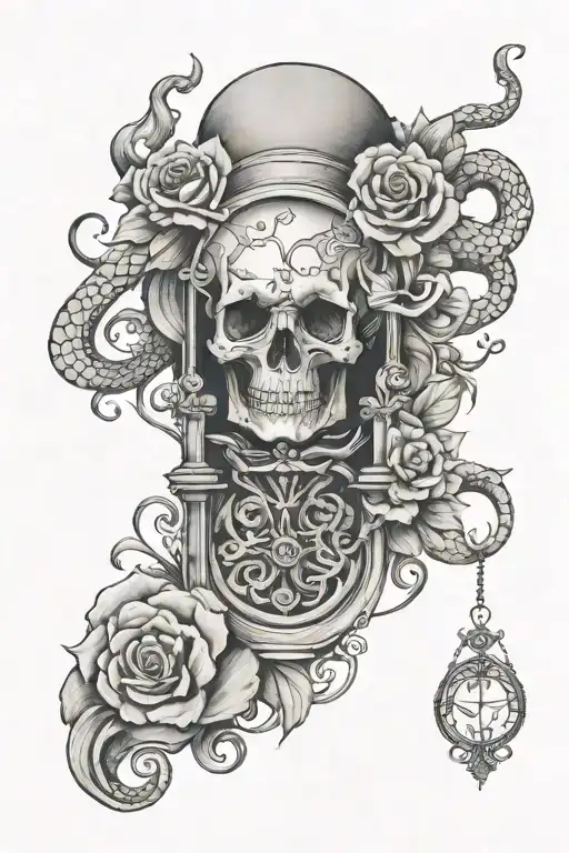 Momento Mori And Snake And Hourglass