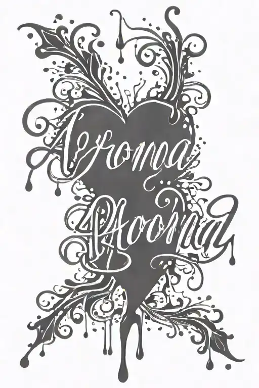 The Name Aronna In Script Cursive With A Simple Background Dripping Heart