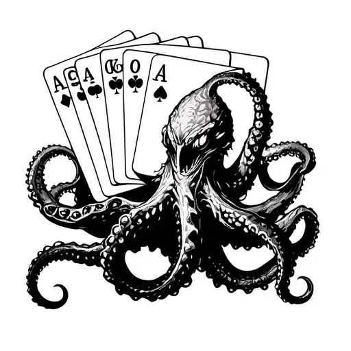 Kraken Tentacles Holding Playing Cards Aces