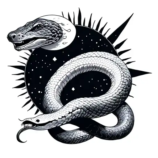Two Snake With Moon And Sun