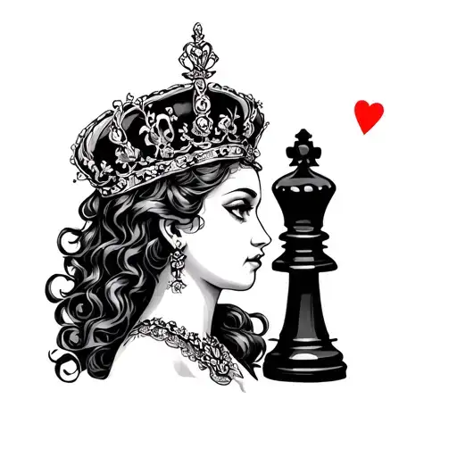 Queen Of Hearts And Queen Chess Piece Incorporating Elements