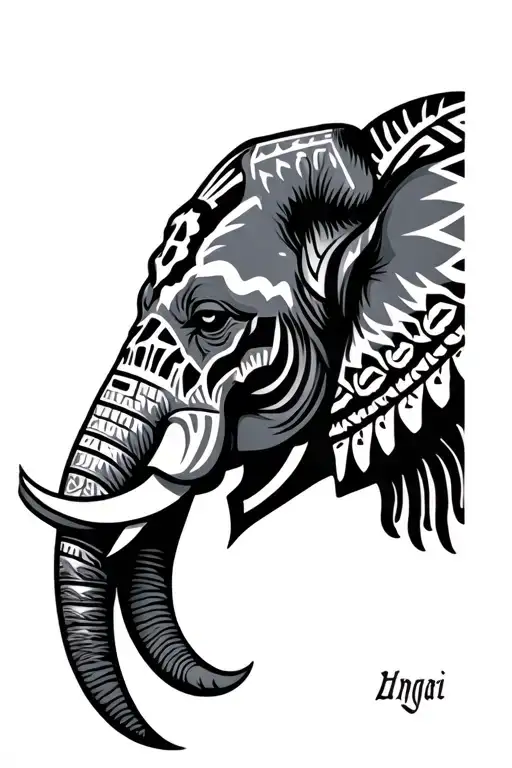 African Elephant Head Profile Wearing Aztec War Paint