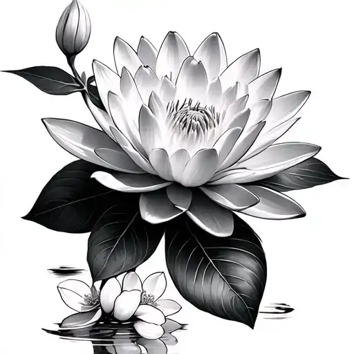 Water Lilly And Cherry Blossoms