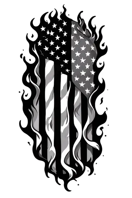 American Flag And Flames Left Arm