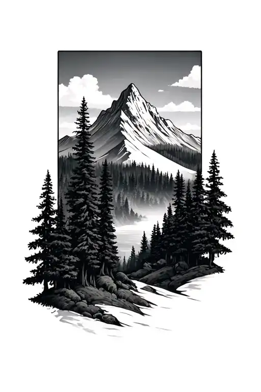 Scenery Tattoo Forest And Mountain