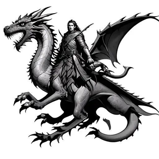 The Character Of The Lord Of The Rings Saeron On His Dragon In The Style Of Via And Realism