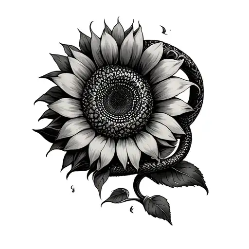 Sunflower And Ouroboros Snake